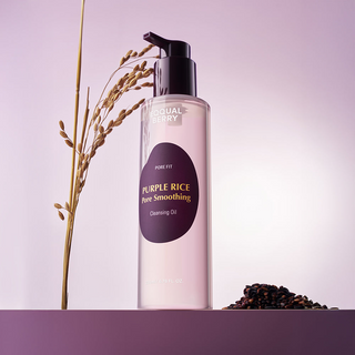 a 200mL pump bottle of EQQUALBERRY Purple Rice Pore Smoothing Cleansing Oil 